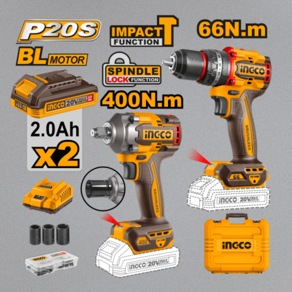 Ingco Power Tool Combo Kit Ingco 20V Lithium-Ion Cordless 2 Pieces Combo Kit - CKLI20275