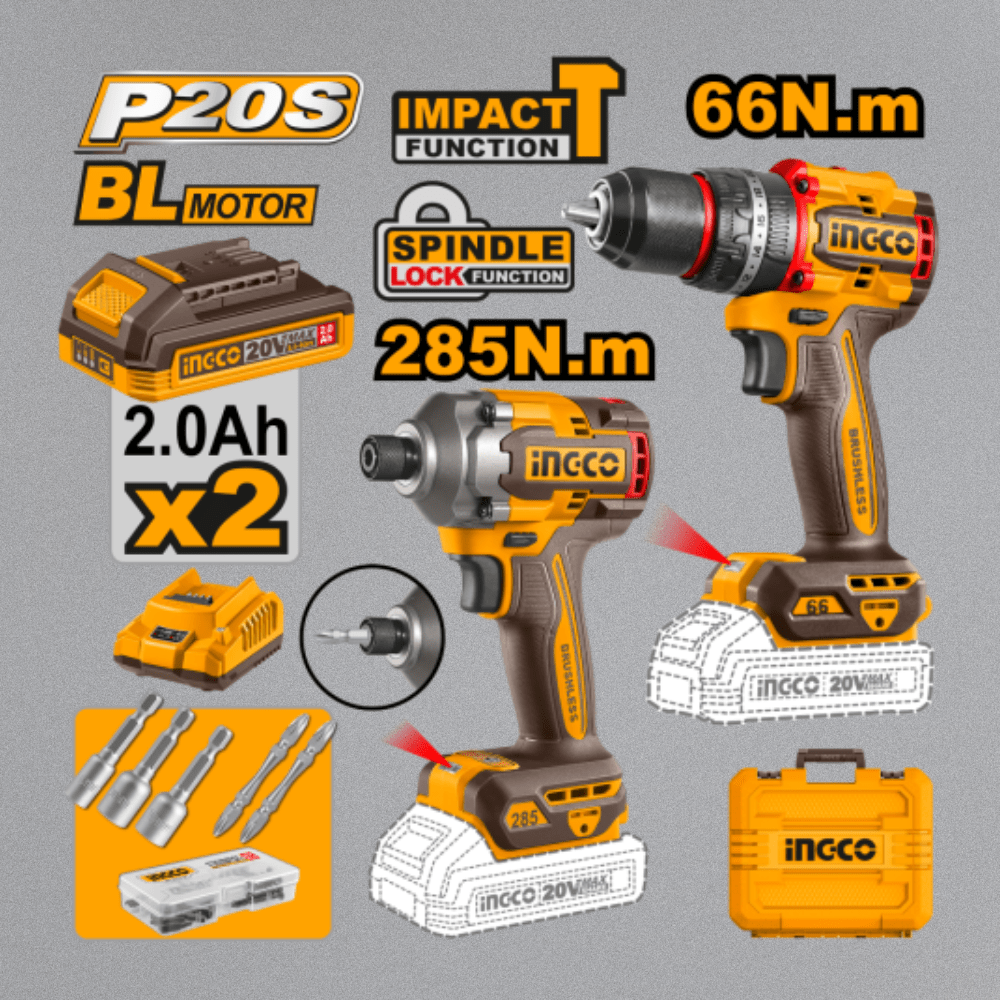 Ingco Power Tool Combo Kit Ingco 20V Lithium-Ion Cordless 2 Pieces Combo Kit - CKLI20277