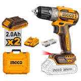 Ingco Drill Ingco 20V Lithium-Ion Cordless Drill With 2 Pieces 2.0Ah Battery & Charger- CDLI20453