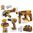 Ingco Power Tool Combo Kit Ingco 20V Lithium-Ion Cordless Rotary Hammer, Angle Grinder & Impact Drill Combo Kit Set - COSLI240202