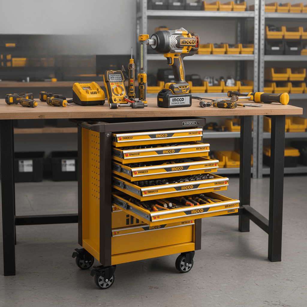 Ingco Tool Chests & Cabinets Ingco 296-Piece Professional Tool Chest Set with 1350Nm 20V Brushless Impact Wrench & 7-Drawer Trolley - HTCS282962