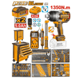 Ingco Tool Chests & Cabinets Ingco 296-Piece Professional Tool Chest Set with 1350Nm 20V Brushless Impact Wrench & 7-Drawer Trolley - HTCS282962