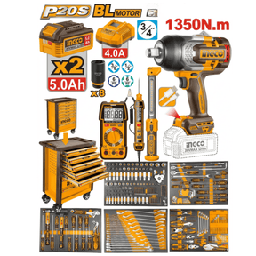 Ingco Tool Chests & Cabinets Ingco 296-Piece Professional Tool Chest Set with 1350Nm 20V Brushless Impact Wrench & 7-Drawer Trolley - HTCS282962