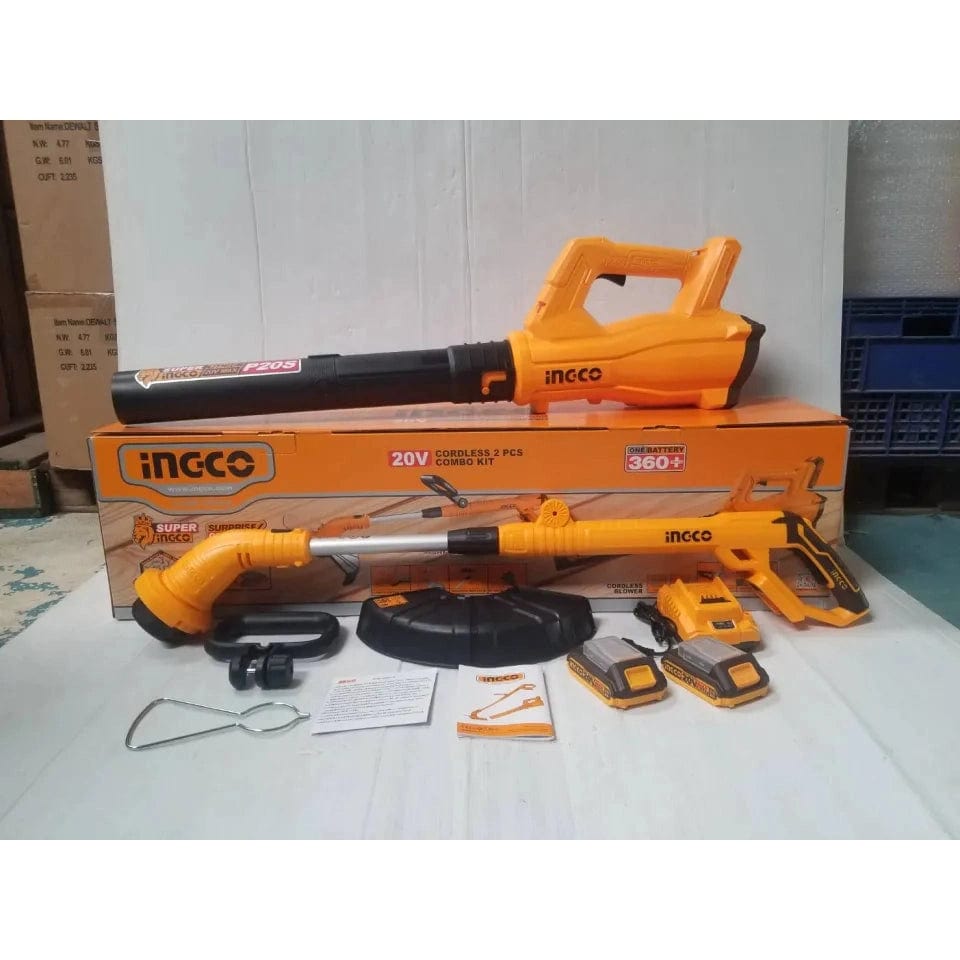 Ingco Power Tool Combo Kit Ingco 2PCS 20V Lithium-Ion Grass Trimmer & Air Blower Combo Kit Set - COSLI240203