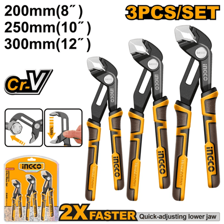 Ingco Pliers Ingco 3-Piece Quick Open & Fast Adjustment Water Pump Pliers Set - HPPS38318