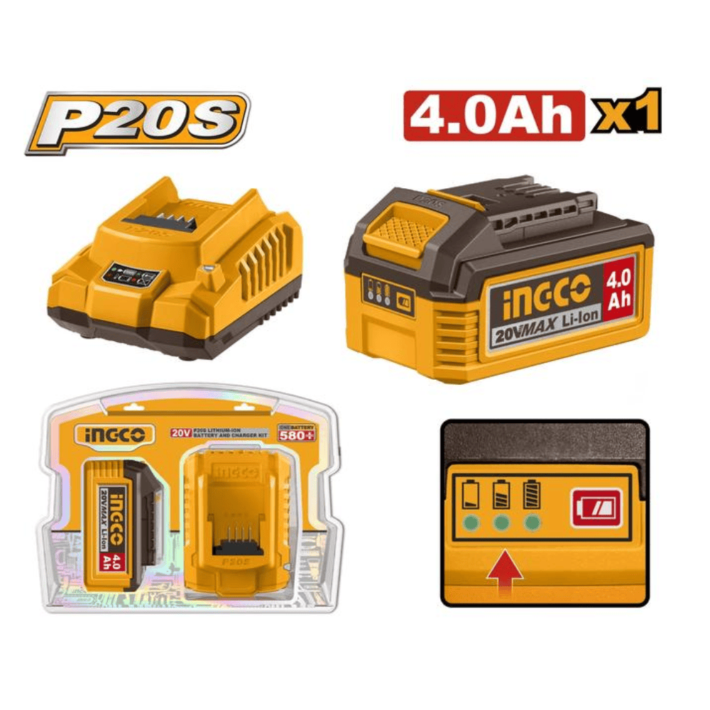 Ingco Batteries & Chargers Ingco 4.0Ah Lithium-Ion Battery And Charger Kit - FBCPK1012