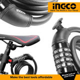 Ingco Padlocks & Accessories Ingco 4-Digit Combination Bicycle Lock with PVC Coated Braided Cable – DBK21012