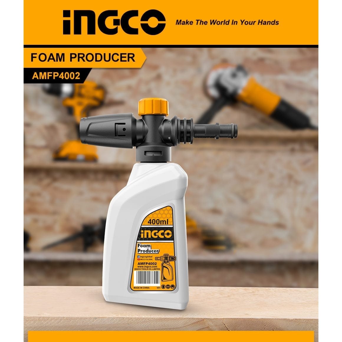 Ingco Cleaning Equipment Accessories Ingco 400ML Lance Bottle Foam Producer For Pressure Washer - AMFP4002