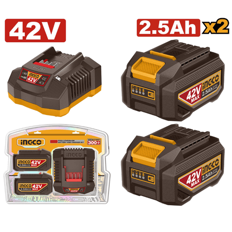 Ingco Batteries & Chargers Ingco 42V 2.5Ah (2x) Lithium-Ion Battery & Charger Kit - FBCPM25221