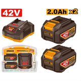 Ingco Batteries & Chargers Ingco 42V Lithium-Ion Battery Charger Kit & 2x 2.0Ah Packs  - FBCPM20221
