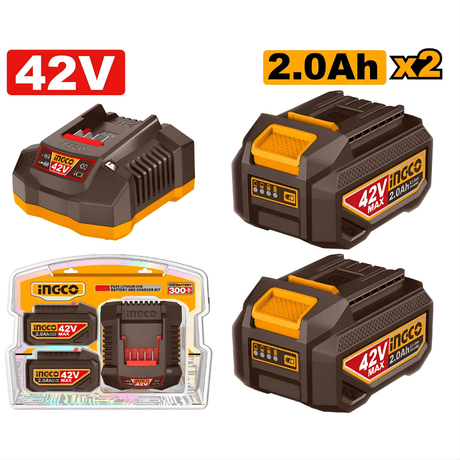 Ingco Batteries & Chargers Ingco 42V Lithium-Ion Battery Charger Kit & 2x 2.0Ah Packs  - FBCPM20221
