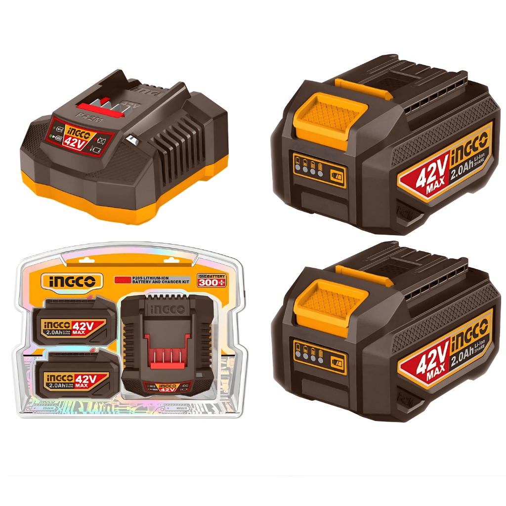 Ingco Batteries & Chargers Ingco 42V Lithium-Ion Battery Charger Kit & 2x 2.0Ah Packs  - FBCPM20221