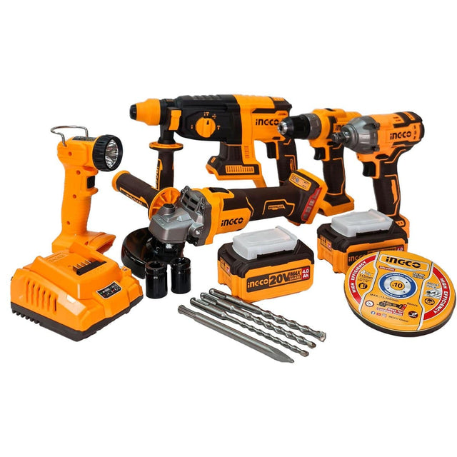 Ingco Power Tool Combo Kit Ingco 5 Pieces Cordless Industrial Combo Kit 20V With 2 Pieces 4.0Ah Battery - CKLI2019