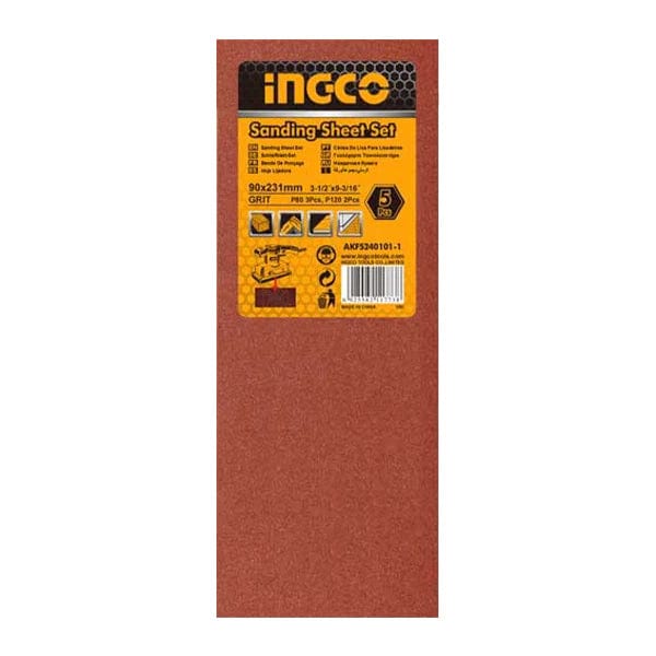 Ingco Sander Ingco 5 Pieces Sanding Sheet Set 90x231mm - AKFS240101-1