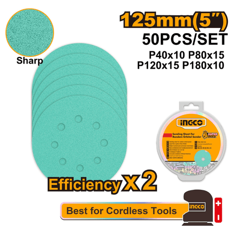 Ingco Sanding sheet Ingco 50-Piece Sanding Sheet Set For Random Orbit Sanders - AKRS125050