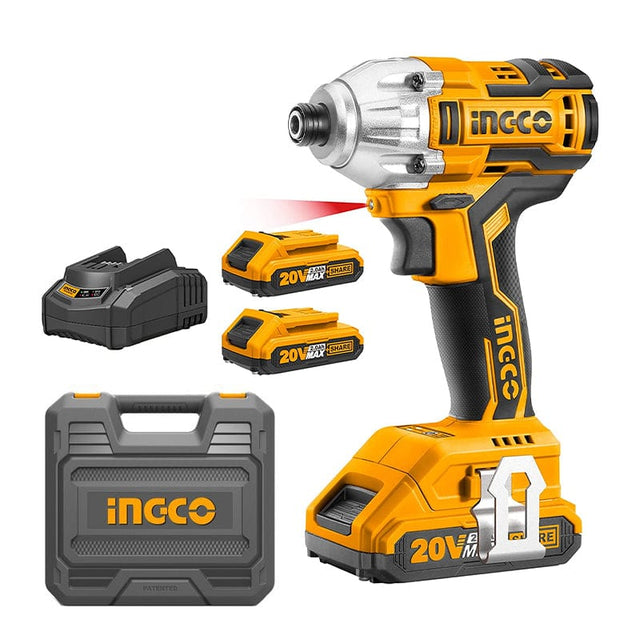 Ingco Impact Wrench & Driver Ingco 6.35mm Brushless Lithium-Ion Cordless Impact Driver with Two 20V 2.0Ah Batteries & Charger - CIRLI2017