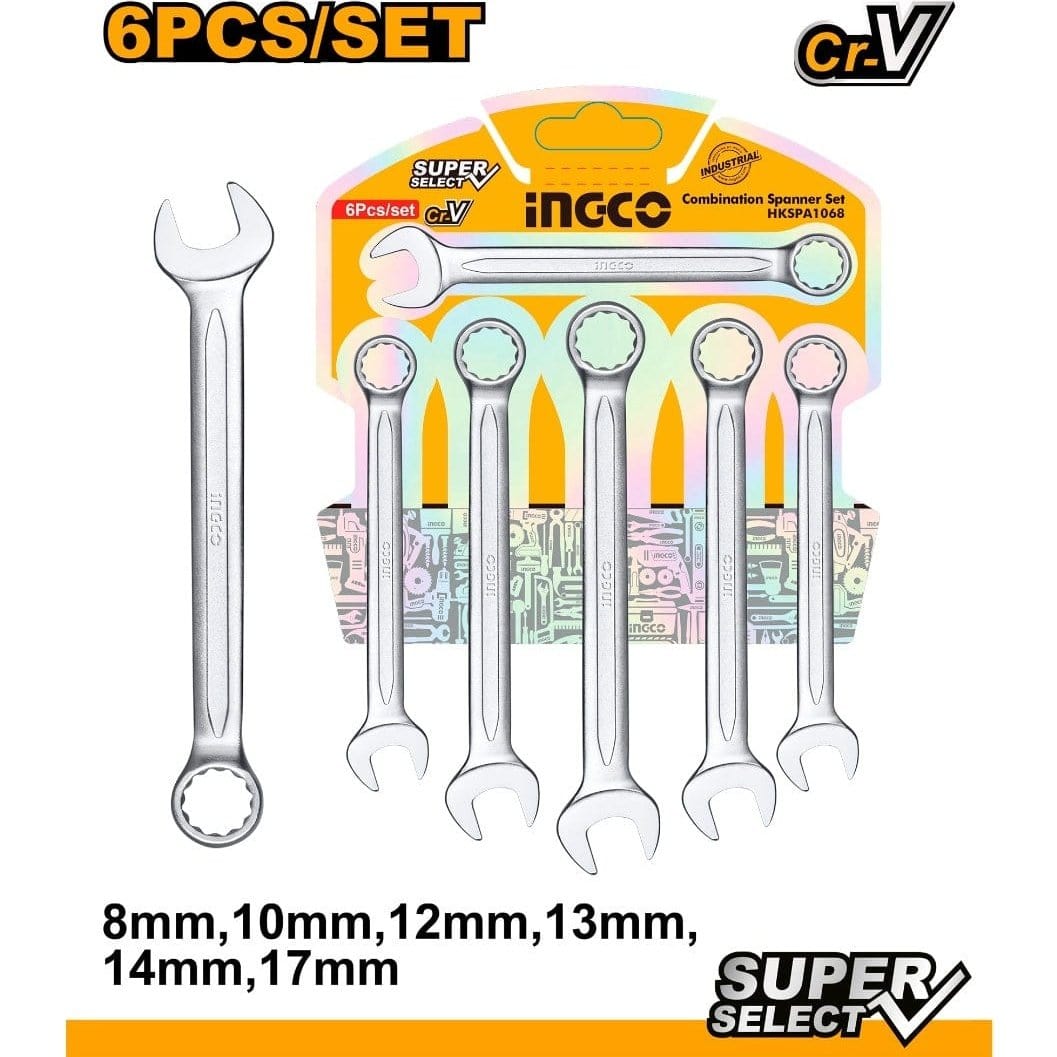 Ingco Wrenches Ingco 6 Pieces Combination Spanner Set 8-17mm - HKSPA1068