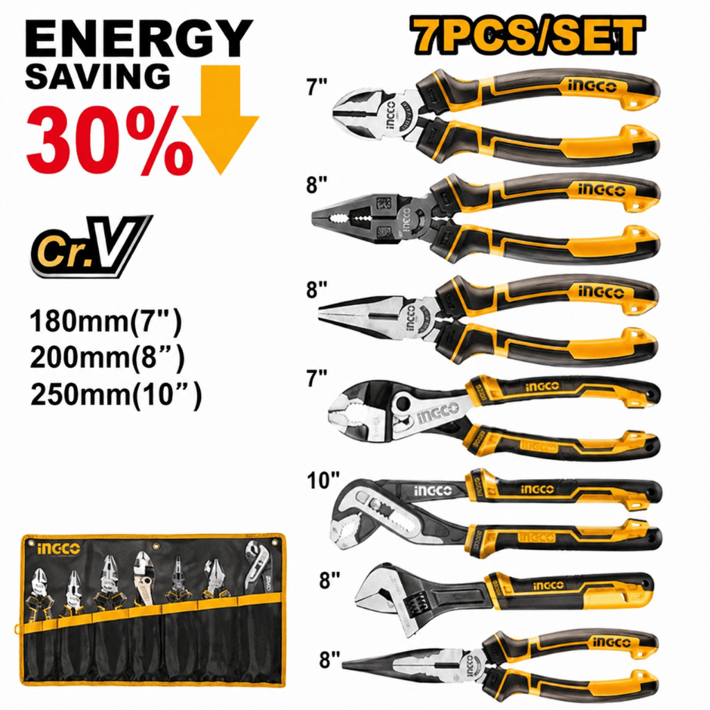 Ingco Pliers Ingco 7 Pieces Pliers Set with Combination, Long Nose & Pump Pliers - HKPS28768