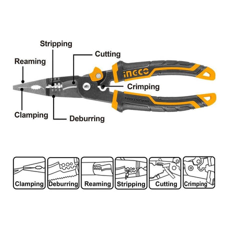 Ingco Pliers Ingco 8" 6-in-1 Multi-Function Long Nose Plier - HMFLNP28200