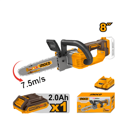 Ingco Chainsaw Ingco 8" Lithium-Ion Cordless Chain Saw with 20V 2.0Ah & Charger - CGSLI20851