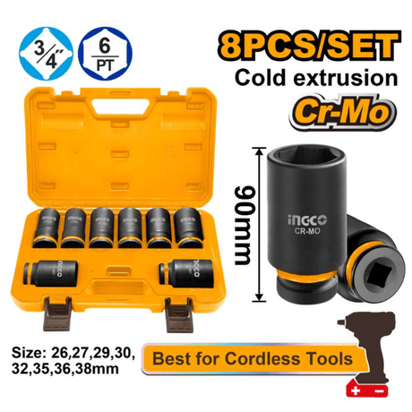 Ingco Sockets & Hex Keys Ingco 8 Pieces 3/4" Deep Impact Socket Set - HKISSD34082L