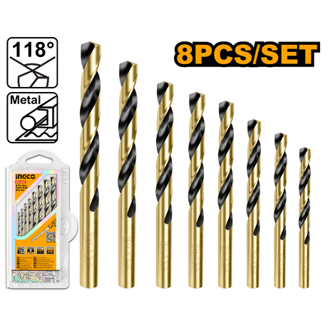 Ingco Drill Bits Ingco 8 Pieces HSS Rolling Twist Drill Bits Set - AKDB0801