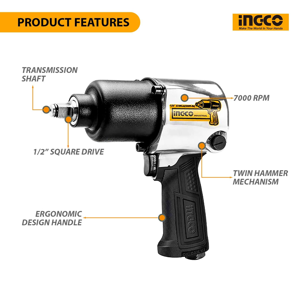 Ingco Impact Wrench & Driver Ingco ½″ Air impact Wrench - AIW12562