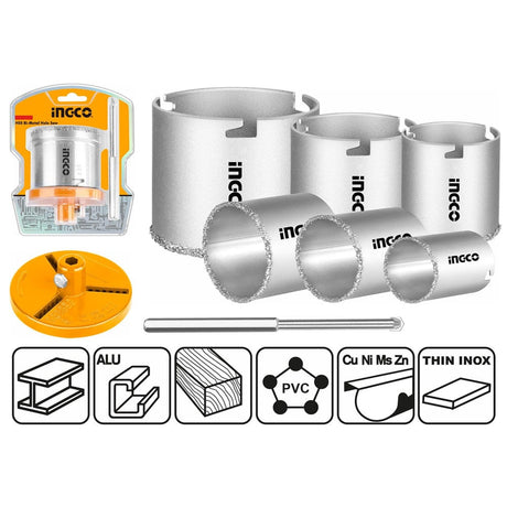 Ingco Hole Saws & Cores Ingco Carbide Gritted TCT Hole Saw Set - HSB4061