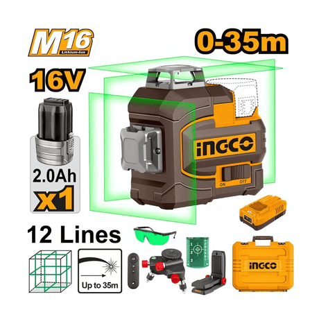 Ingco Laser Measure Ingco Cordless 3D Self Leveling Line Laser - HLL301201