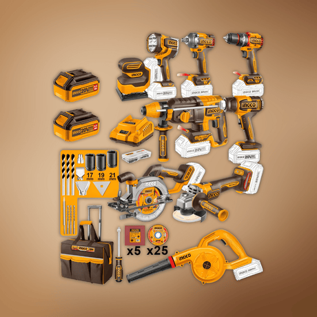 Ingco Power Tool Combo Kit Ingco Cordless 9 Pieces Cordless Industrial Combo Kit - COSLI250381