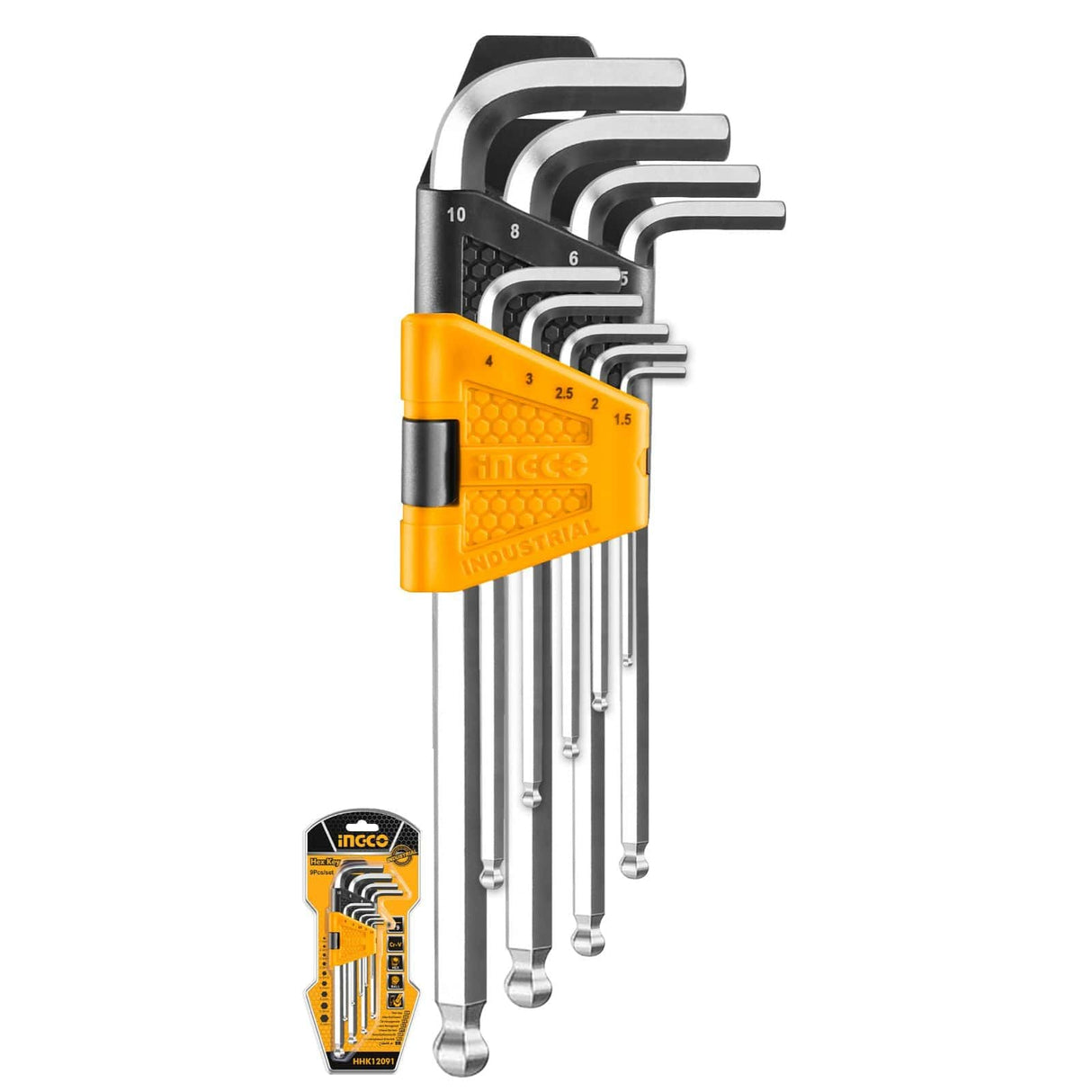 Ingco Sockets & Hex Keys Ingco Extra Long Arm 9 Pieces Ball Point Hex Key Set - HHK12092