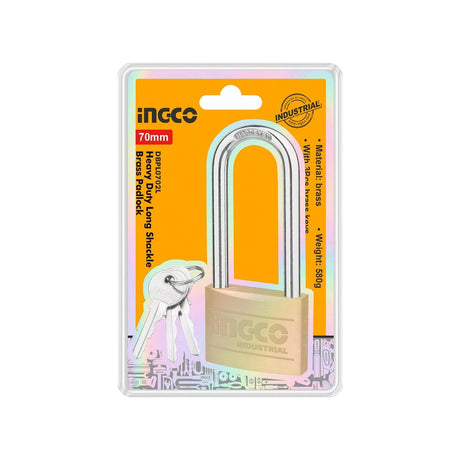 Ingco Padlocks & Accessories Ingco Heavy Duty Long Shackle Brass Padlock - DBPL0702L