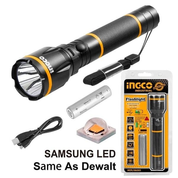 Ingco Specialty Safety Equipment Ingco Industrial Rechargeable LED Flashlight - HCFL186503