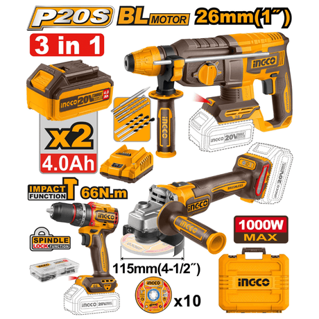 Ingco Power Tool Combo Kit Ingco Lithium-Ion 3 Pieces Cordless Combo Kit - COSLI241198