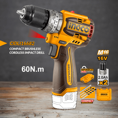 Ingco Drill Ingco Lithium-Ion Compact Brushless Cordless Drill 16V - CIDLI16682