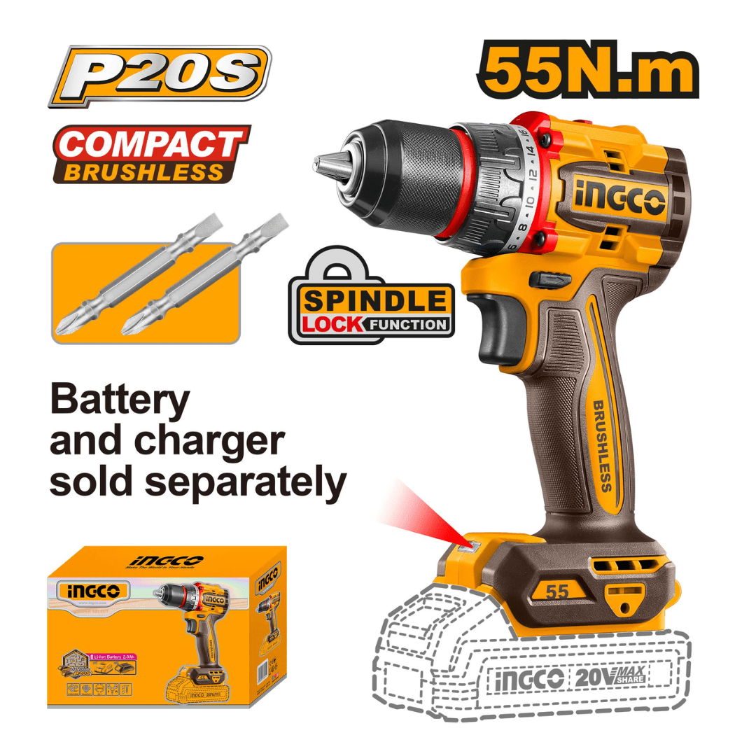 Ingco Drill Ingco Lithium-Ion Compact Brushless Cordless Drill 20V - CDLI205581