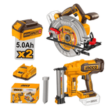 Ingco Power Tool Combo Kit Ingco Lithium-ion Cordless 20V Circular Saw 7.25" + Brad Nailer 35mm + 2 Battery - P1C2 Combo Kit- COSLI240866