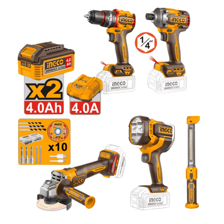 Ingco Power Tool Combo Kit Ingco LIthium - Ion Cordless 5 pieces  Combo Kit – COSLI250692