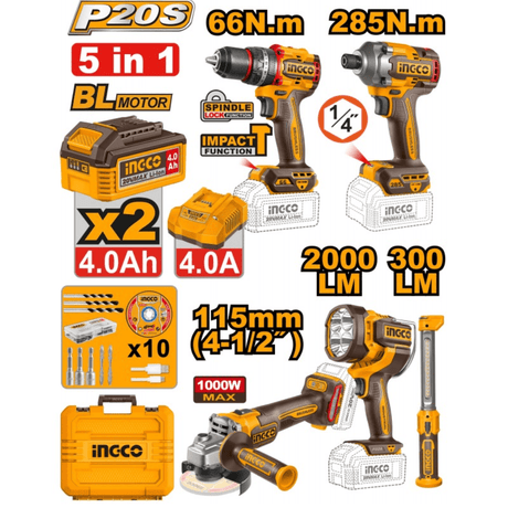 Ingco Power Tool Combo Kit Ingco LIthium - Ion Cordless 5 pieces  Combo Kit – COSLI250692