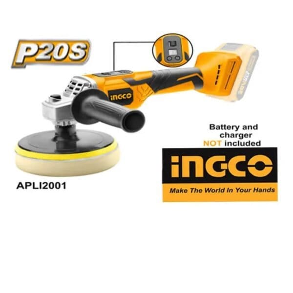 Ingco Automotive Accessories & Maintenance Ingco Lithium-Ion Cordless Angle Polisher 20V 2.0Ah - APLI2001