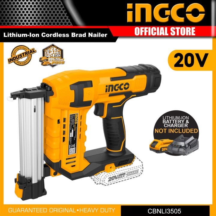 Ingco Nailer & Stapler Ingco Lithium-Ion Cordless Brad Nailer with 20V 2.0Ah Battery & Charger - CBNLI3508