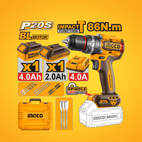 Ingco Drill Ingco Lithium-Ion Cordless Brushless Hammer Impact Drill 20V - CIDLI20868