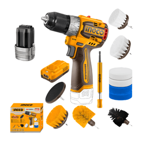 Ingco Drill Ingco Lithium-Ion Cordless Drill 16V 60Nm + 2 Pieces 20V Batteries + 11 Pieces Cleaning Brush Set - COSLI240786