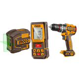 Ingco Power Tool Combo Kit Ingco Lithium-ion Cordless Drill 20V 76Nm + 2 Battery + Laser Level 35m + Distance Detector 70m Combo Kit - COSLI250511