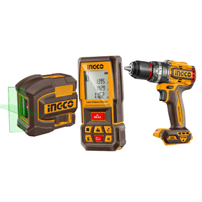 Ingco Power Tool Combo Kit Ingco Lithium-ion Cordless Drill 20V 76Nm + 2 Battery + Laser Level 35m + Distance Detector 70m Combo Kit - COSLI250511