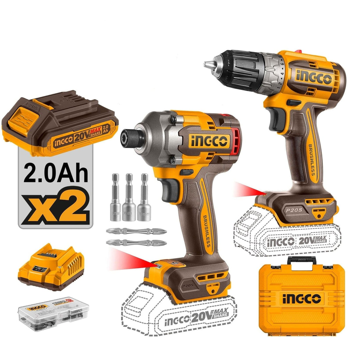 Ingco Impact Wrench & Driver Ingco Lithium-Ion Cordless Drill & Impact Driver - CKLI20272