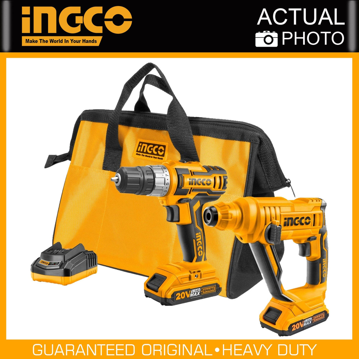 Ingco Power Tool Combo Kit Ingco Lithium-Ion Cordless Drill + Rotary Hammer Combo Kit 20V - CKLI2008