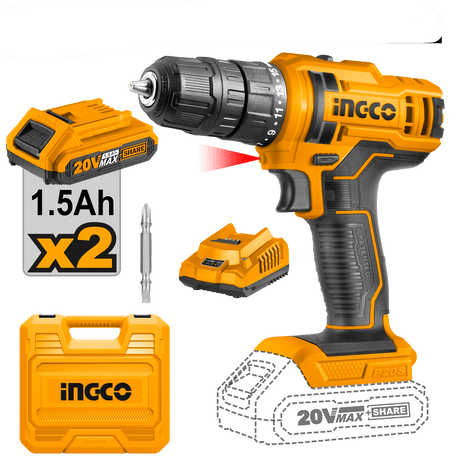 Ingco Drill Ingco Lithium-Ion Cordless Drill with 20V 1.5Ah Batteries & Charger - CDLI20028