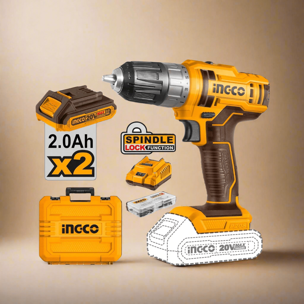Ingco Drill Ingco Lithium-Ion Cordless Drill with Two 20V 2.0Ah Batteries & Charger - CDLI200528