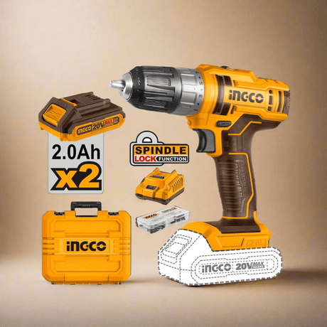 Ingco Drill Ingco Lithium-Ion Cordless Drill with Two 20V 2.0Ah Batteries & Charger - CDLI200528
